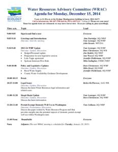 WRAC Meeting Agenda for December 15, 2014