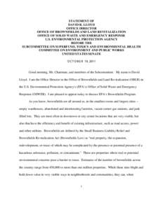 Testimony of David Lloyd, Director, Office of Brownfields and Land Revitalization before the Senate Environment & Public Works, Subcommittee on Superfund, Toxic & Environmental Health