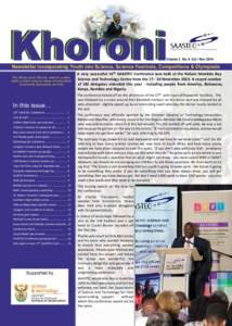 Khoroni  Volume 3 No. 9 Oct / Nov 2014 Newsletter incorporating Youth into Science, Science Festivals, Competitions & Olympiads