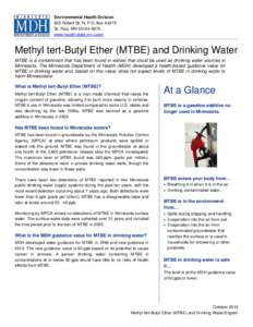 Methyl tert-Butyl Ether (MTBE) and Drinking Water   Minnesota Department of Health  October 2013