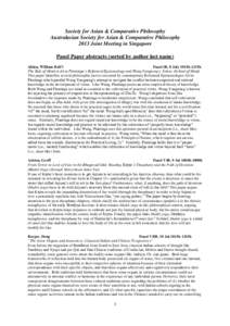 Society for Asian & Comparative Philosophy Australasian Society for Asian & Comparative Philosophy 2013 Joint Meeting in Singapore Panel Paper abstracts (sorted by author last name) Akina, William Keli’i Panel IB, 8 Ju