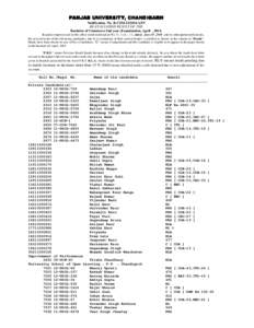 PANJAB UNIVERSITY, CHANDIGARH Notification No. B.COM.II/2014-A/59 RE-EVALUATION RESULT OF THE Bachelor of Commerce 2nd year (Examination, April , 2014. In partial supersession to this office result notification No. B.Com