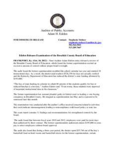 Auditor of Public Accounts Adam H. Edelen FOR IMMEDIATE RELEASE Contact: Stephenie Steitzer [removed]