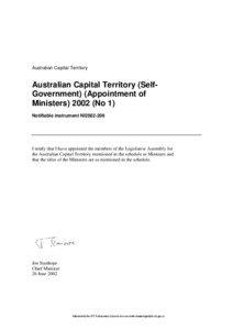 Australian Capital Territory  Australian Capital Territory (SelfGovernment) (Appointment of