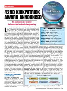 Newsfront  42nd Kirkpatrick Award announced Six companies are honored for innovation in chemical engineering