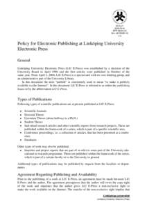 Policy för elektronisk publicering vid Linköping University Electronic Press (revidering av beslut)