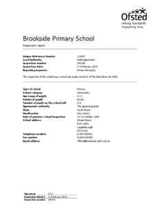 Brookside Primary School Inspection report Unique Reference Number Local Authority Inspection number