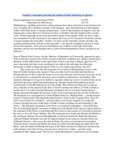 Southern Campaign American Revolution Pension Statements & Rosters Pension application of Leonard Lipe S32381 fn33NC Transcribed by Will Graves[removed]Methodology: Spelling, punctuation and/or grammar have been correct