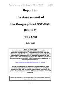 Report on Geographical BSE-Risk of Finland