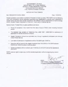 GOVERNMENT OF INDIA DEPARTMENT OF ATOMIC ENERGY BHABHA ATOMIC RESEARCH CENTRE NUCLEAR RECYCLE GROUP FUEL REPROCESSING DIVISION NOTICE INVITING TENDER