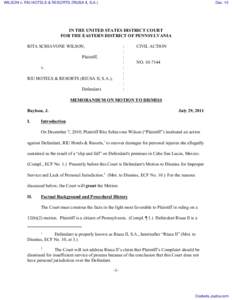 WILSON v. RIU HOTELS & RESORTS (RIUSA II, S.A.)  Doc. 15 IN THE UNITED STATES DISTRICT COURT FOR THE EASTERN DISTRICT OF PENNSYLVANIA