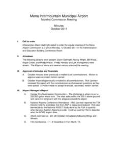 Mena Intermountain Municipal Airport Monthly Commission Meeting Minutes October[removed]I.
