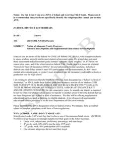 Notes: Use this letter if you are a SINA 2 School and receiving Title I funds. Please note it is recommended that you do not specifically identify the subgroups that caused you to miss AYP. (SCHOOL DISTRICT LETTERHEAD) D