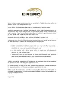 Recent media coverage carried a report on the non delivery of public information leaflets on behalf of EirGrid in the Ballaghaderreen area. EirGrid wish to clarify the matter and avoid any confusion which may have arisen