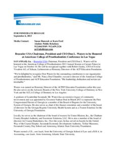 FOR IMMEDIATE RELEASE September 6, 2013 Media Contact: Susan Hancock or Kara Ford Abshire Public Relations