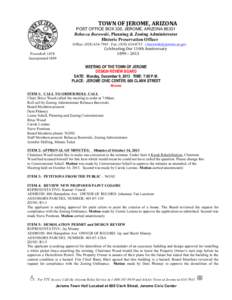 TOWN	
  OF	
  JEROME,	
  ARIZONA	
   POST OFFICE BOX 335, JEROME, ARIZONA[removed]Rebecca Borowski, Planning & Zoning Administrator Historic Preservation Officer Office: ([removed]Fax: ([removed]r.borowski@je
