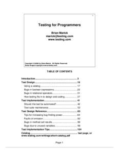 1  Testing for Programmers Brian Marick  www.testing.com