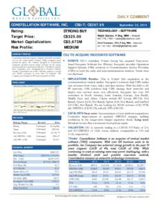 Equity Research  DAILY COMMENT CONSTELLATION SOFTWARE, INC.  Rating: