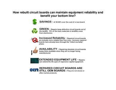 How rebuilt circuit boards can maintain equipment reliability and benefit your bottom line? How can GTS help you save money while increasing your reliability? Greenbrier Technical Services Inc, (GTS) has been repairing 