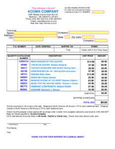 ACOMA NAMBE ORDER FORM For USA and International Orders (Institutions Only) P.O. NUMBER: 