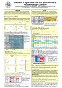 Evaluation of regional climate models performance over the area of the Czech Republic Eva Holtanová, Martin Motl, Jaroslava Kalvová Department of Meteorology and Environment Protection, Faculty of Mathematics and Physi