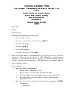 Financial Oversight Panel for Proviso Township High School District 209 Regular Meeting and Executive Session Agenda, October 28, 2014