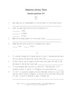Alabama Literacy Tests Sample questions, #3 (38) “B” 1.