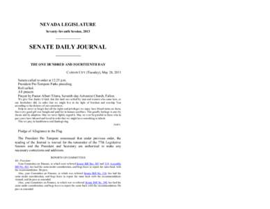 77th[removed]Session Journal - (Tuesday), May 28, [removed]SENATE DAILY JOURNAL		THE ONE HUNDRED AND FOURTEENTH DAY