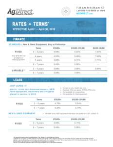 EFFECTIVE April 1 – April 30, 2018  STANDARD – New & Used Equipment, Buy or Refinance Terms  $75,000+