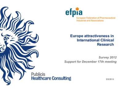 Europe attractiveness in International Clinical Research Survey 2012 Support for December 17th meeting