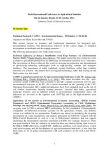 Sixth International Conference on Agricultural Statistics Rio de Janeiro, Brazil, 23-25 October[removed]Summary Notes of Selected Sessions 23 October 2013 Technical Session 1.1: APN 1 - Environmental Issues, , 23 October, 