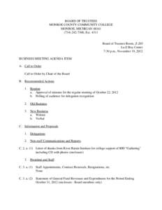 BOARD OF TRUSTEES MONROE COUNTY COMMUNITY COLLEGE MONROE, MICHIGAN[removed]7300, Ext[removed]Board of Trustees Room, Z-203