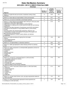 State Obj Mastery SummaryChild Care GMS Arkansas Number of