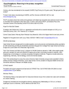 http://www.contracostatimes.com/lafayette/ci_28373489/good-neighbors-share-ing-praise-recognition  Good Neighbors: Share-ing in the praise, recognition By Faith Barnidge Updated: :09:19 PM PDT