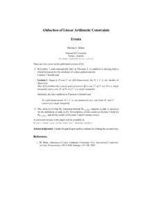 Abduction of Linear Arithmetic Constraints Errata Michael J. Maher National ICT Australia Sydney, Australia 