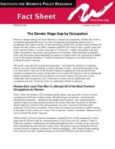 IWPR #C350a  Updated April 2012 The Gender Wage Gap by Occupation Women’s median earnings are lower than men’s in nearly all occupations, whether they work in