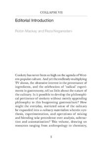 COLLAPSE VII  Editorial Introduction Robin Mackay and Reza Negarestani