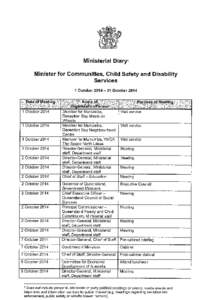 Ministerial Diary: Minister for Communities, Child Safety and Disability Services