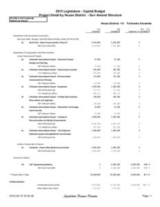 2015 Legislature - Capital Budget Project Detail by House District - Gov Amend Structure Numbers and Language District by Impact  House District: 1-5