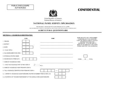 PUBLIC DISCLOSURE AUTHORIZED CONFIDENTIAL United Republic of Tanzania National Bureau of Statistics