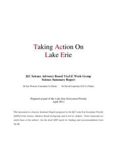 Taking Action On Lake Erie IJC Science Advisory Board TAcLE Work Group Science Summary Report Dr Sue Watson (Canadian Co-Chair)