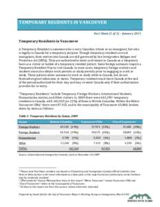    TEMPORARY RESIDENTS IN VANCOUVER     Fact Sheet (1 of 3) – January 2011 
