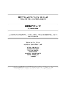 THE VILLAGE OF SAUK VILLAGE COOK AND WILL COUNTIES, ILLINOIS ORDINANCE NUMBER[removed]