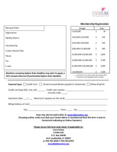 Membership Registration PROFILE Renewal Date: Budget <$150,000