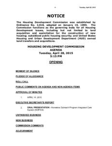 -1-  Tuesday, April 28, 2015 NOTICE The Housing Development Commission was established by
