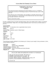 Course Materials Database Cover Sheet COMMONWEALTH OF AUStrALIA Copyright Regulations 1969 WARNING This material has been reproduced and communicated to you by or on behalf of Queensland University of Technology pursuant