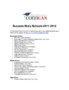    Success Story Schools[removed]For information about ConnCAN’s methodology and to view additional details about these schools, please visit http://www.conncan.org/learn/success Elementary School