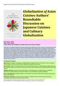 Sophia University Institute of Comparative Culture presents:  Globalization of Asian Cuisines Authors’ Roundtable Discussion on