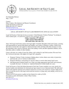 LEGAL AID SOCIETY OF SALT LAKE 205 NORTH 400 WEST • SALT LAKE CITY, UT 84103 • ( • FAXFor Immediate Release May 1, 2015 Contact: