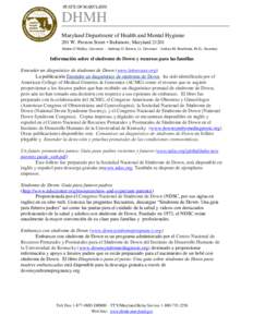 STATE OF MARYLAND  DHMH Maryland Department of Health and Mental Hygiene 201 W. Preston Street • Baltimore, Maryland[removed]Martin O’Malley, Governor – Anthony G. Brown, Lt. Governor – Joshua M. Sharfstein, M.D., 